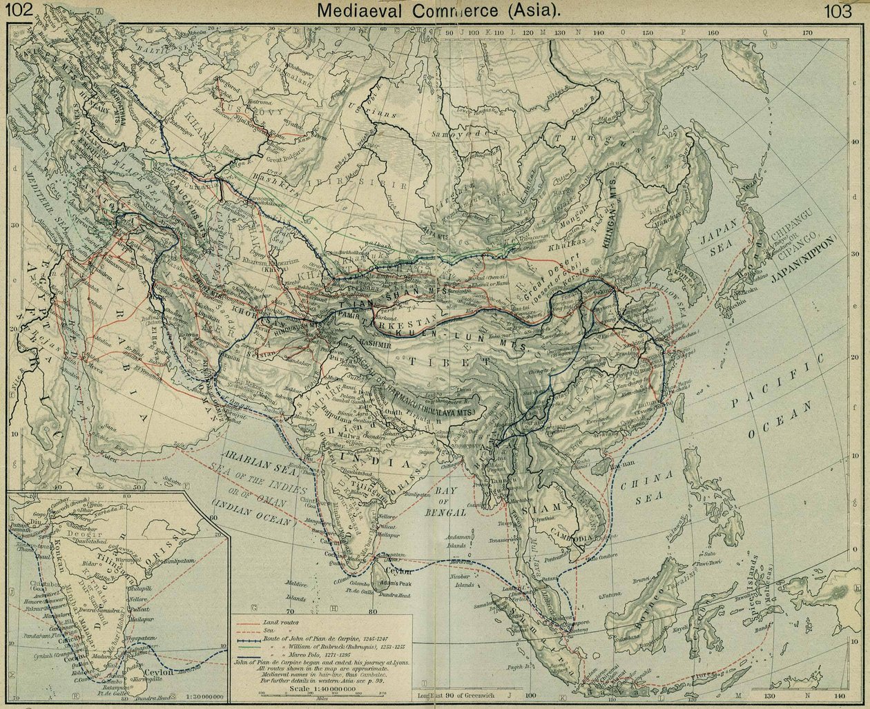 Middeleeuwse Handel in Azië. Uit De Historische Atlas door William Robert Shepherd