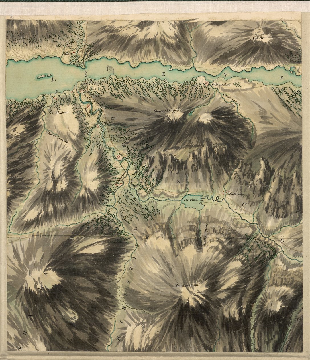Pass of Glencoe, uit de Roy Military Survey of Scotland door William Roy