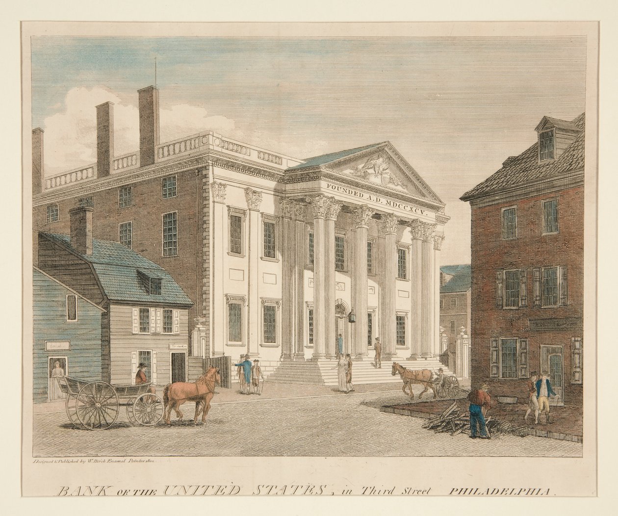 Bank van de Verenigde Staten, in Third Street Philadelphia door William Russell Birch