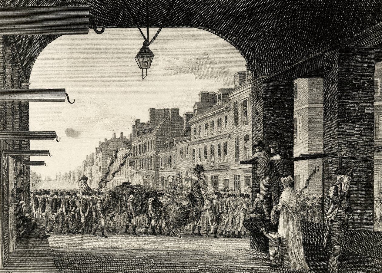 De begrafenisstoet van George Washington langs High Street in Philadelphia door William Russell Birch