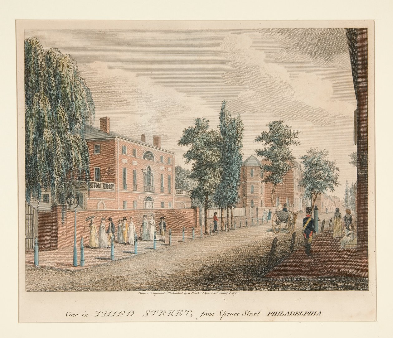 Uitzicht in Derde Straat, vanaf Spruce Street Philadelphia door William Russell Birch