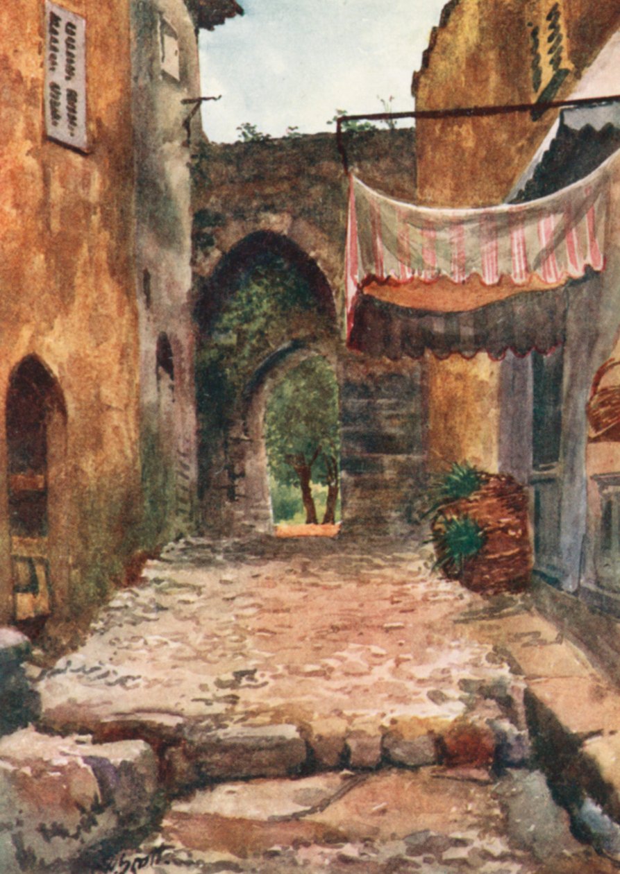 Toegangspoort, Auribeau (kleurenlitho) door William Scott