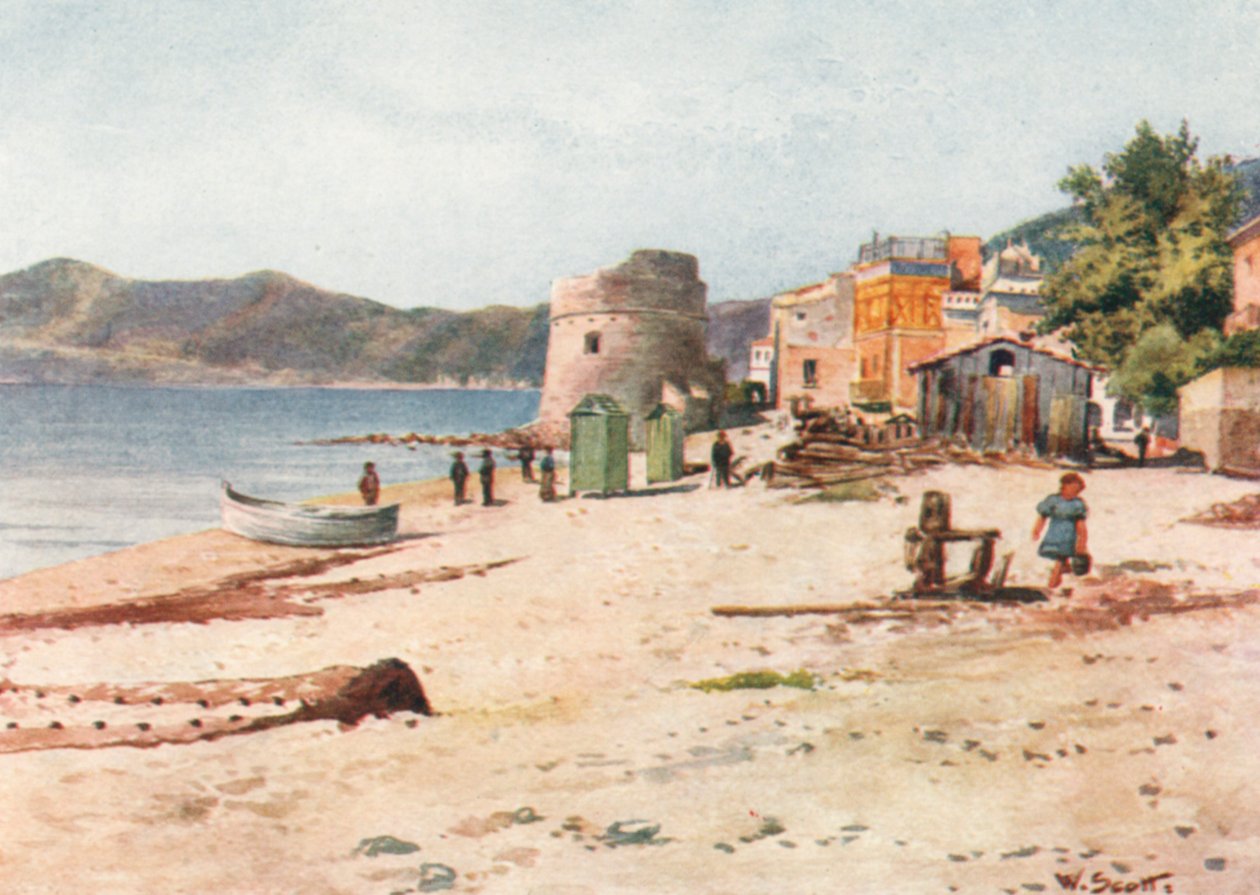 Aan de kust, Alassio (kleurenlitho) door William Scott