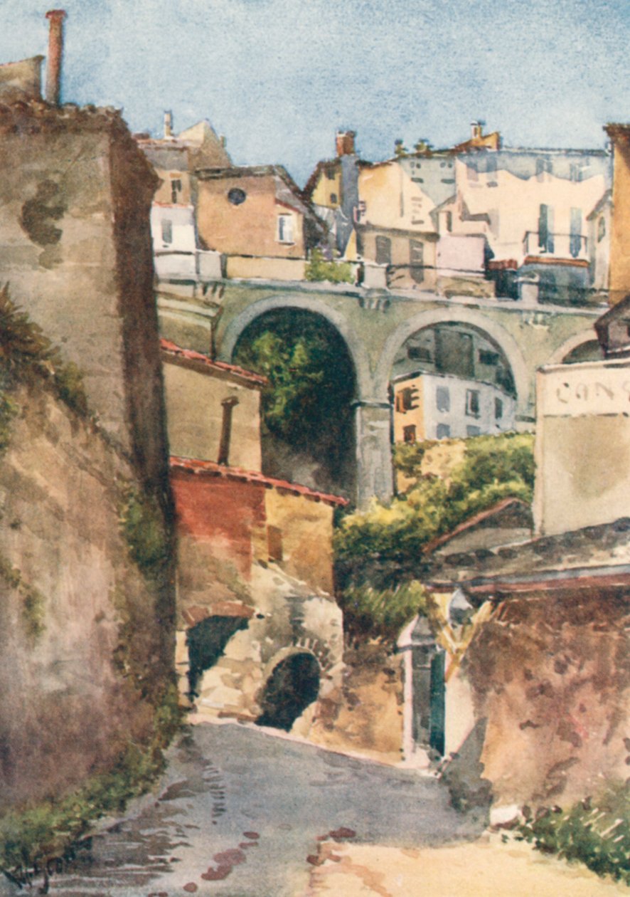 Straat in Grasse (kleurenlitho) door William Scott