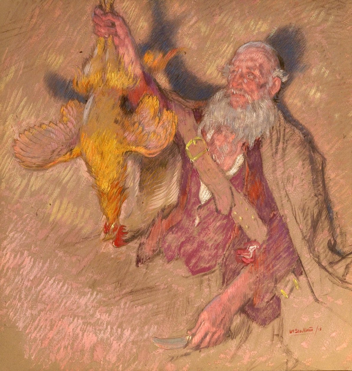 Studie van een man die een haan vasthoudt voor Highland Raiders, 1918 door William Shackleton