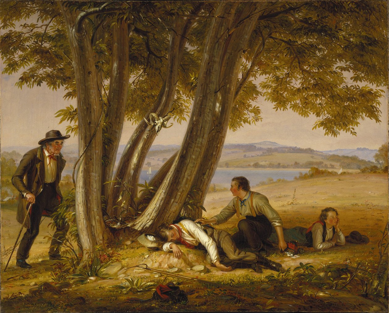 Betrapt tijdens een dutje (Jongens betrapt tijdens een dutje in een veld) door William Sidney Mount