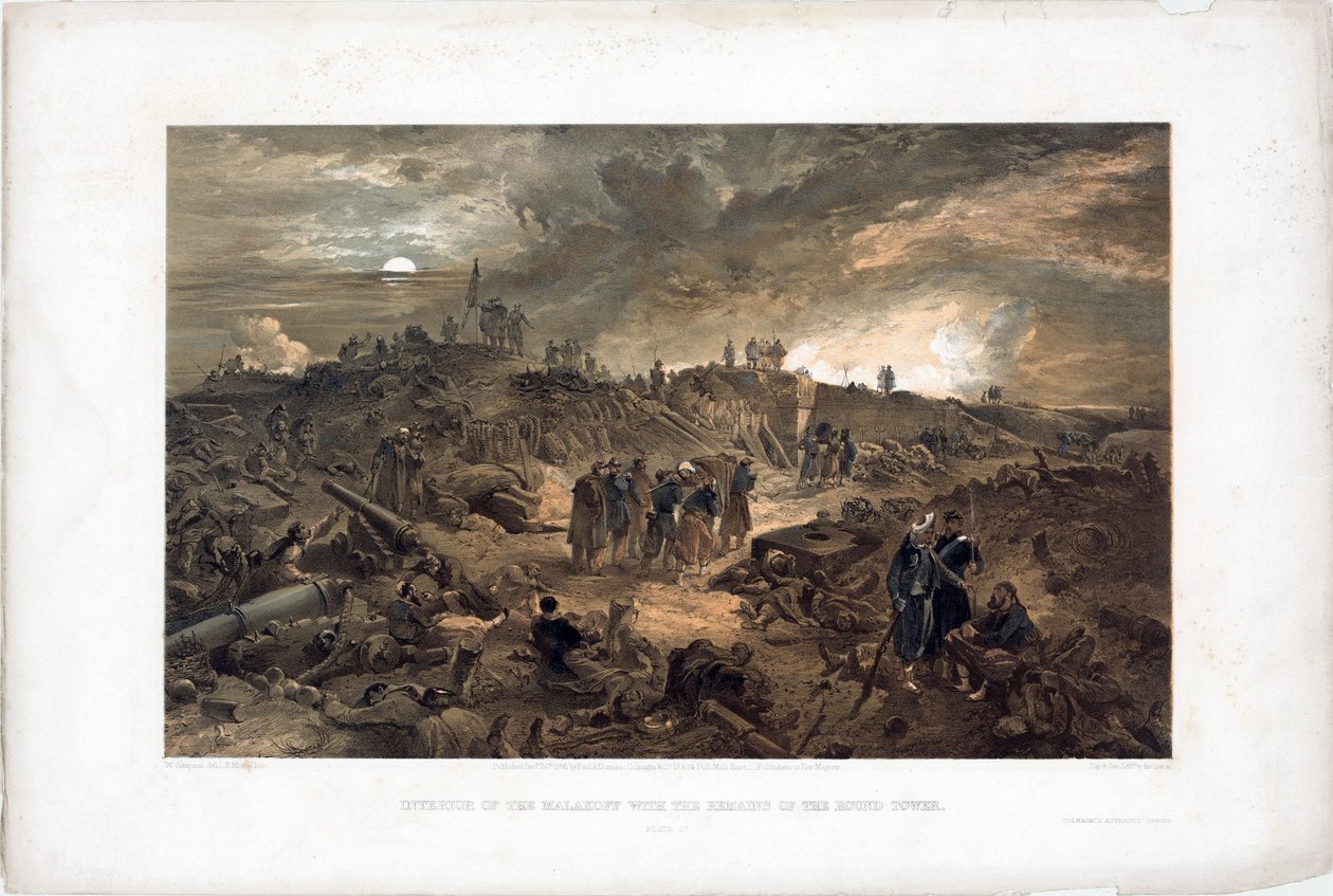 Oorlog van de Krim (1853-1856): episode van het beleg van Sebastopol (Oekraïne), de Franse troepen tussen de ruïnes na de inname van de Malakoff-toren, 8 september 1855 door William Simpson