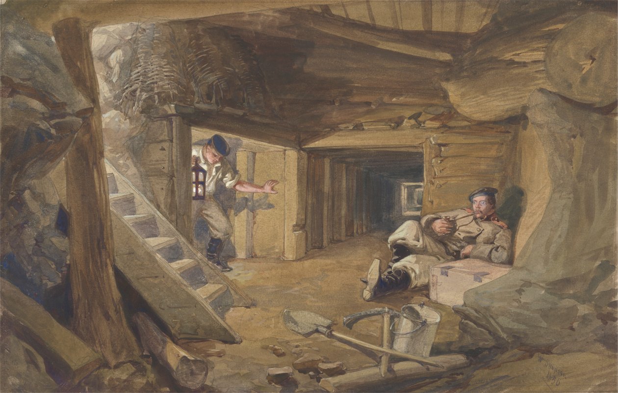 Mijn in de Bastion du Mat, Sebastopol, Krim door William Simpson