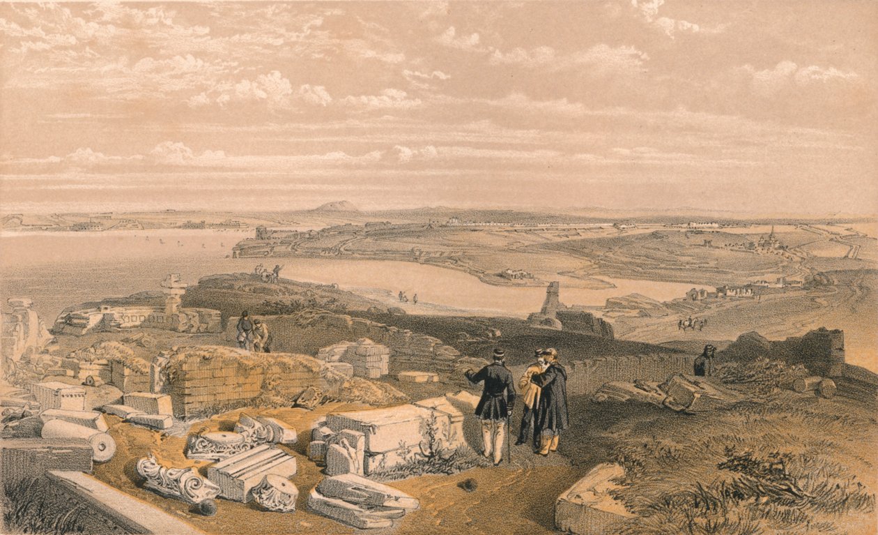 Sebastopol vanuit Oud Chersonese en de Oude Kerk van St Vladimir, 1856 door William Simpson