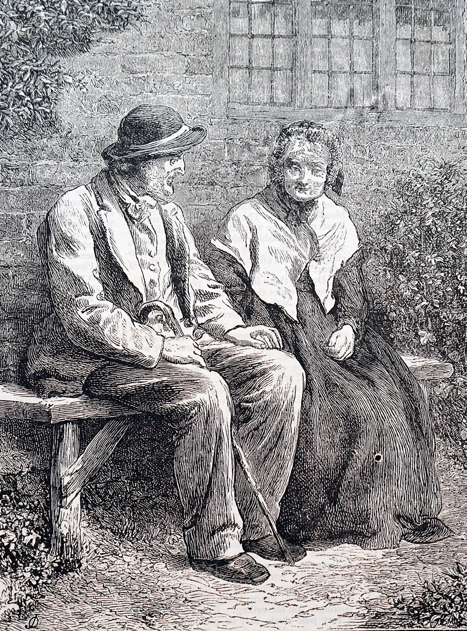 Een ouder echtpaar. Door William Small (1843-1929) een Engelse illustrator. 1880 (gravure) door William Small