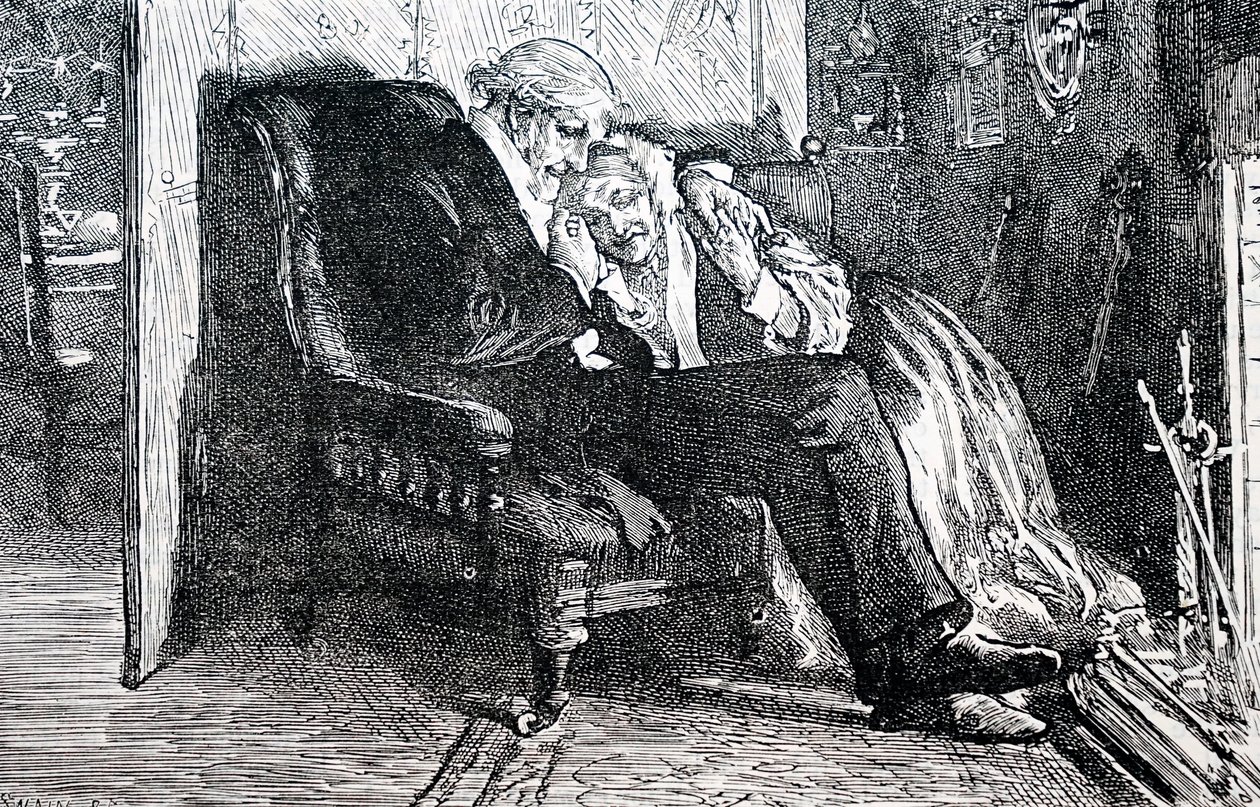 Een ouder echtpaar. Door William Small, een Engelse illustrator. 1880 (gravure) door William Small