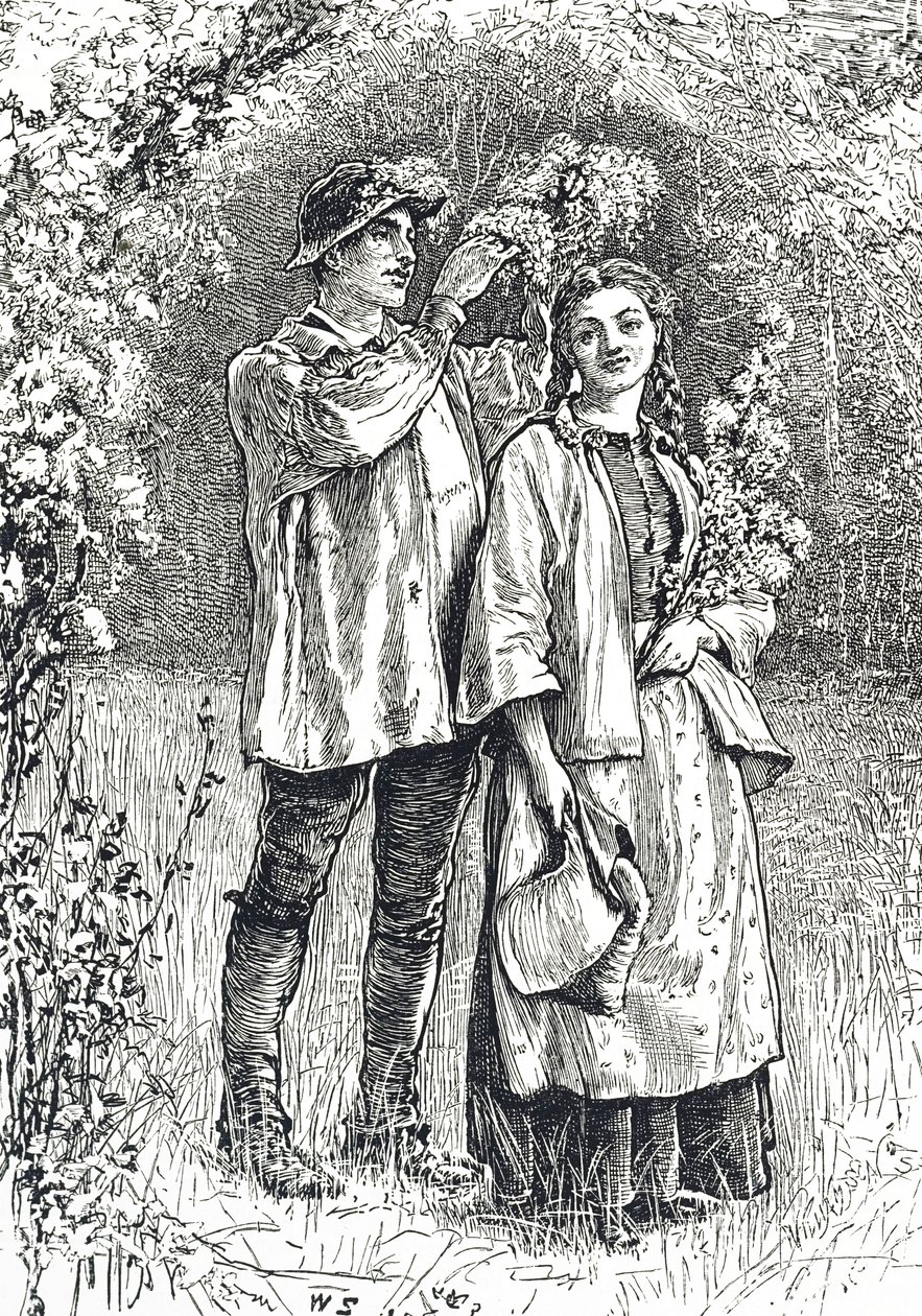 Gravure die de kroning van de Meikoningin afbeeldt door William Small