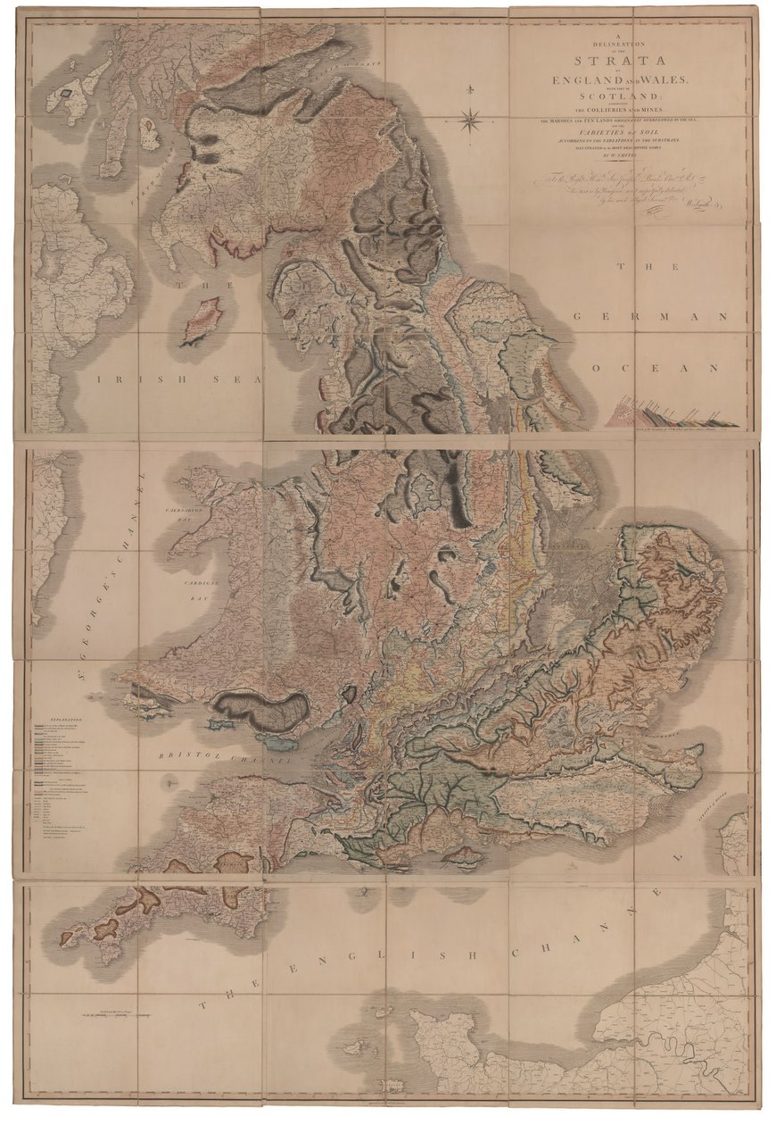 Delineatie van de Strata van Engeland en Wales met een Deel van Schotland De eerste geologische kaart door William Smith