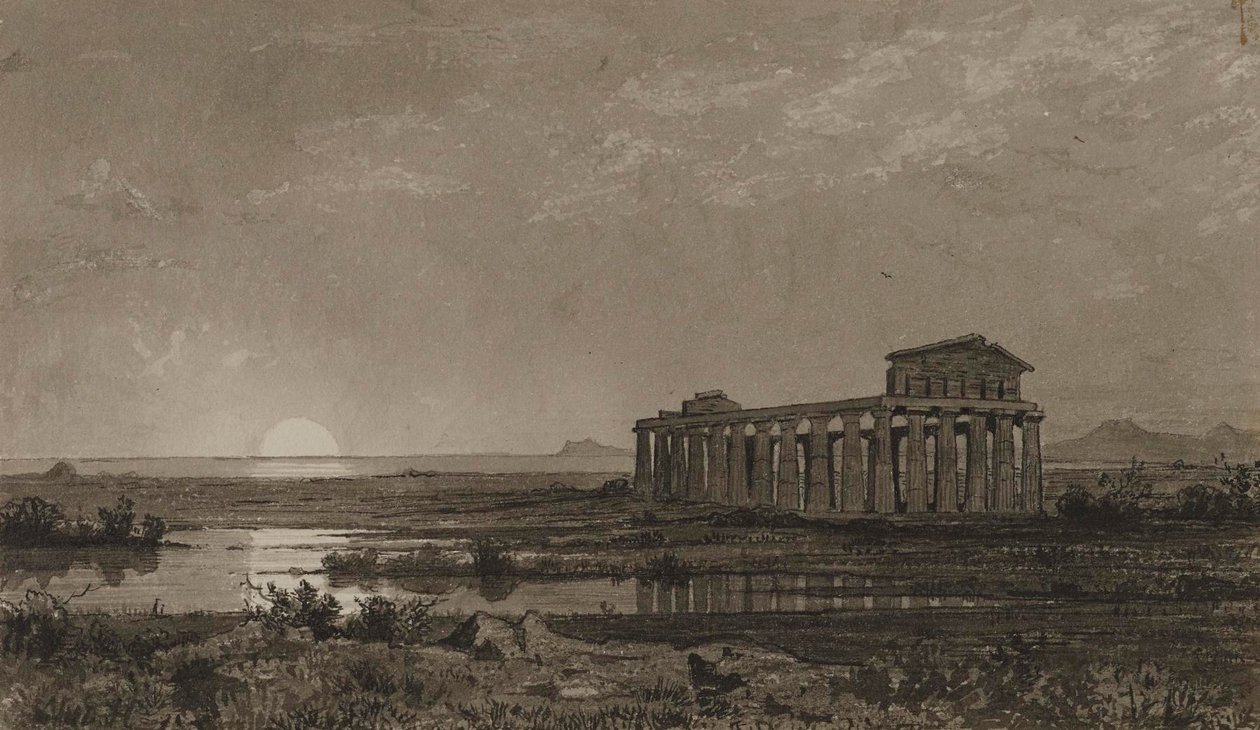 Tempel van Ceres te Paestum (de tempel van Athena) door William Stanley Haseltine