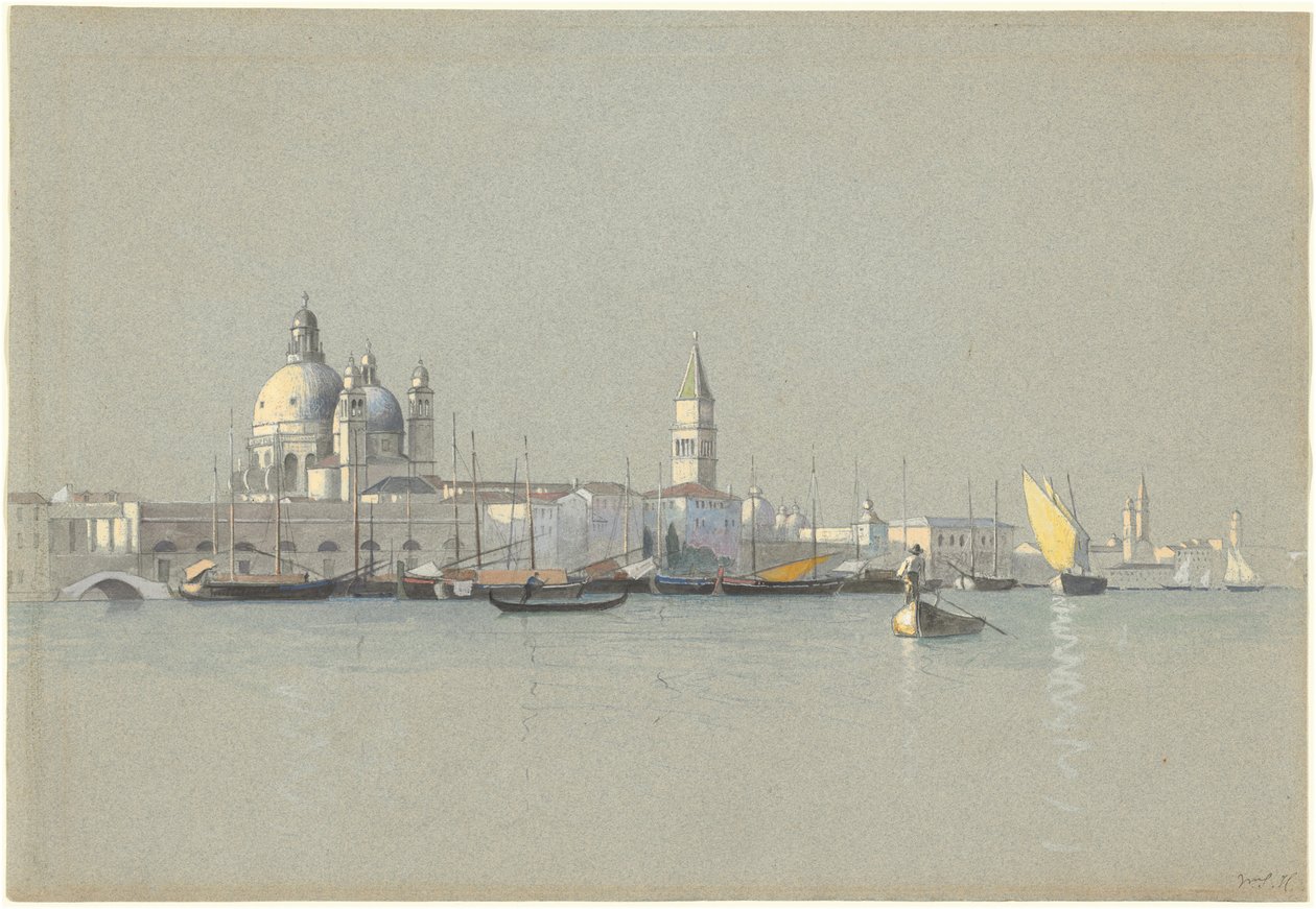 Uitzicht over het Giudecca Kanaal naar de Salute en de Campanile van San Marco door William Stanley Haseltine