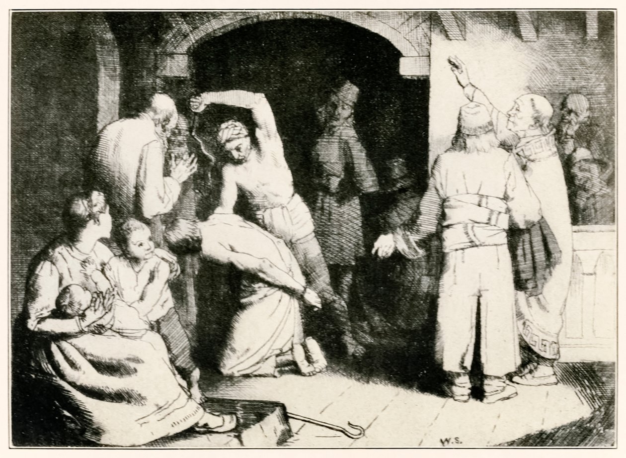 De geseling van Faithful uit De Christenreis naar de Eeuwigheid door John Bunyan, illustratie door William Strang door William Strang