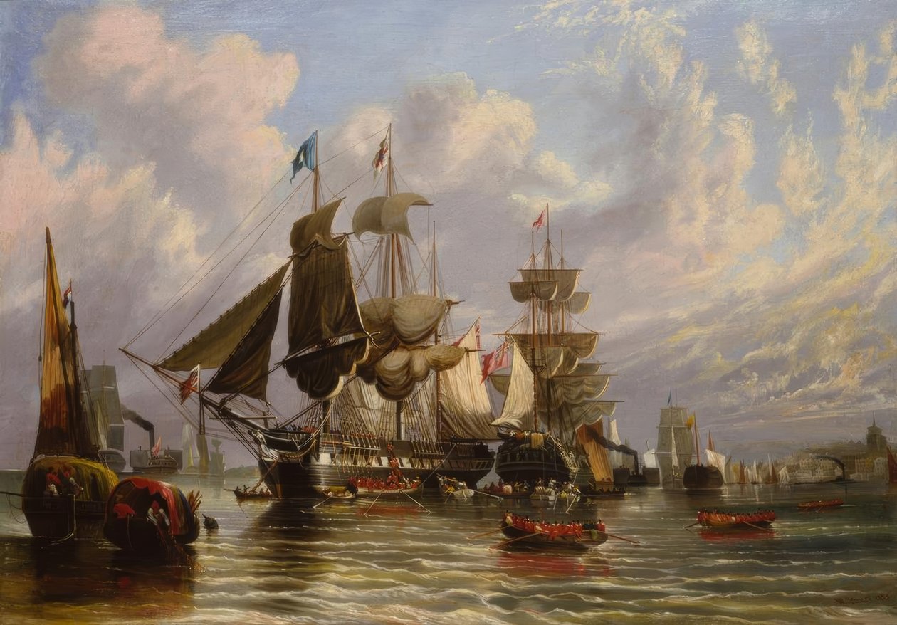 Krimoorlog, inscheping Engelse troepen, 1855 door William Stuart