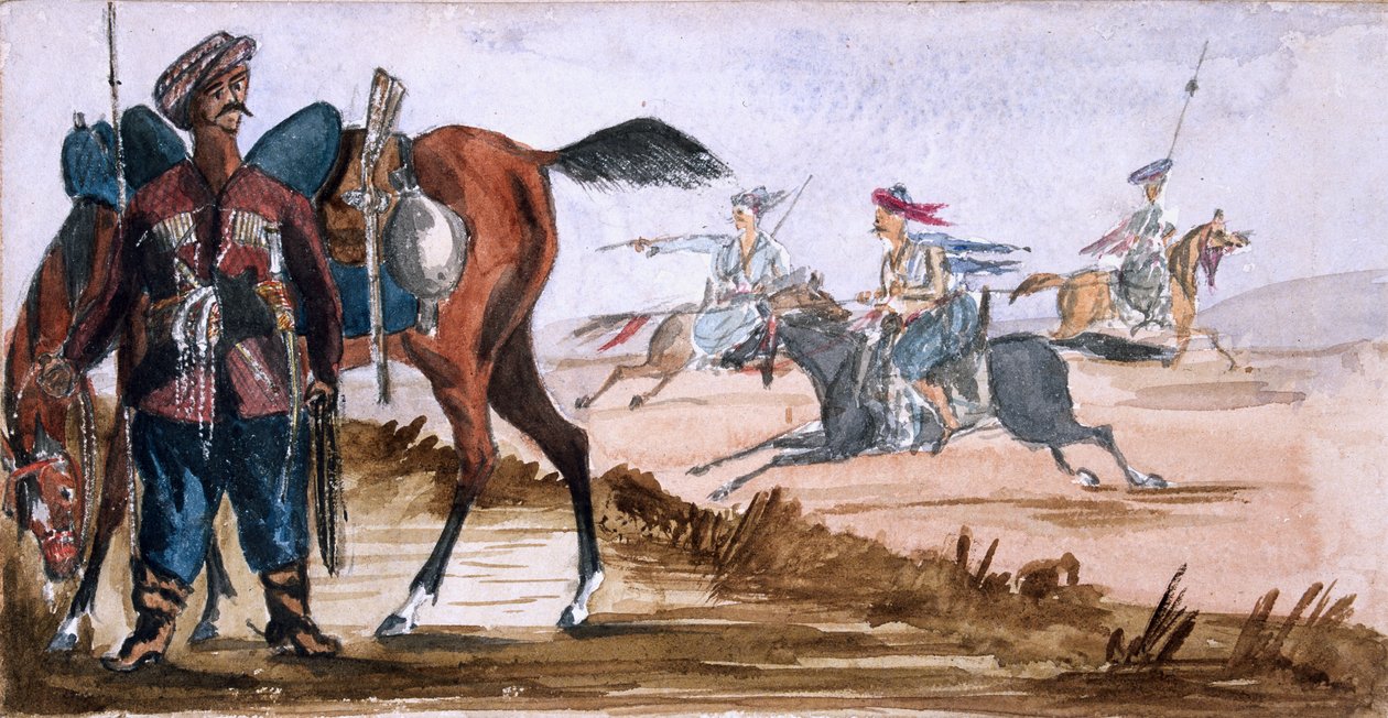 Bashi Bazouk van Circassia, & anderen aan het oefenen op de achtergrond door William Thomas Markham