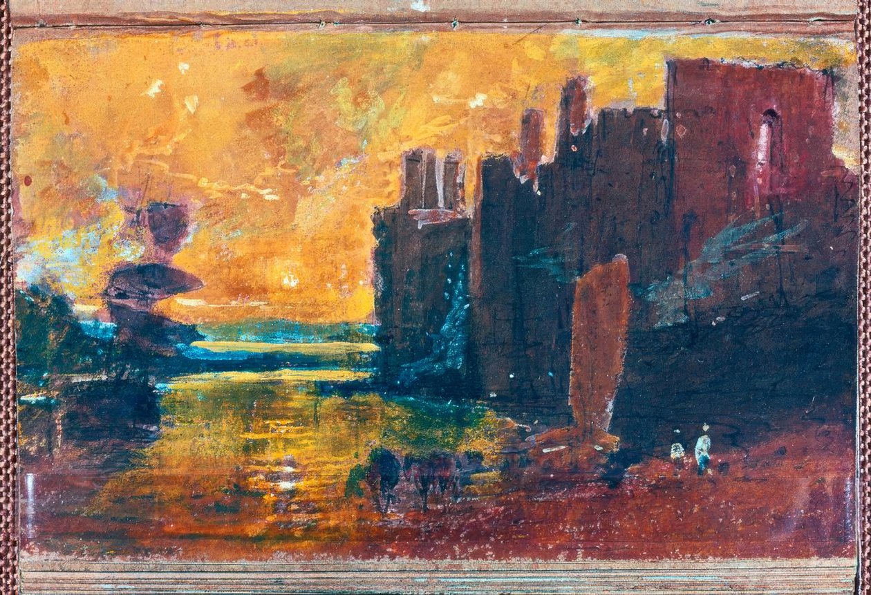 Caernarven Kasteel bij zonsopgang door Joseph Mallord William Turner