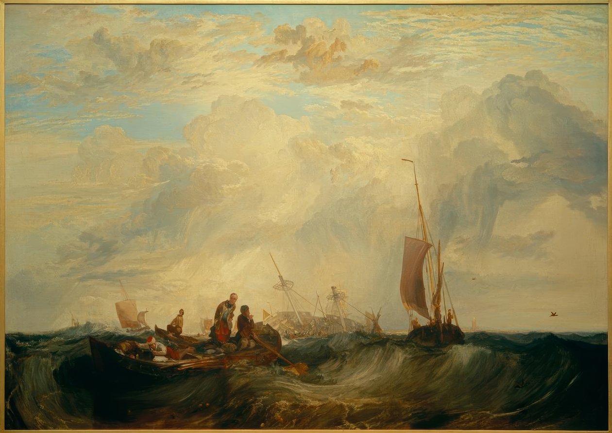Ingang van de Maas: Oranjemerchant op de zandbank, aan het vergaan door Joseph Mallord William Turner