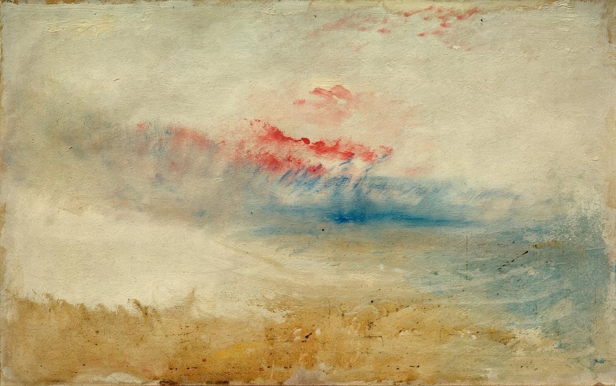 Rode lucht boven een strand door Joseph Mallord William Turner