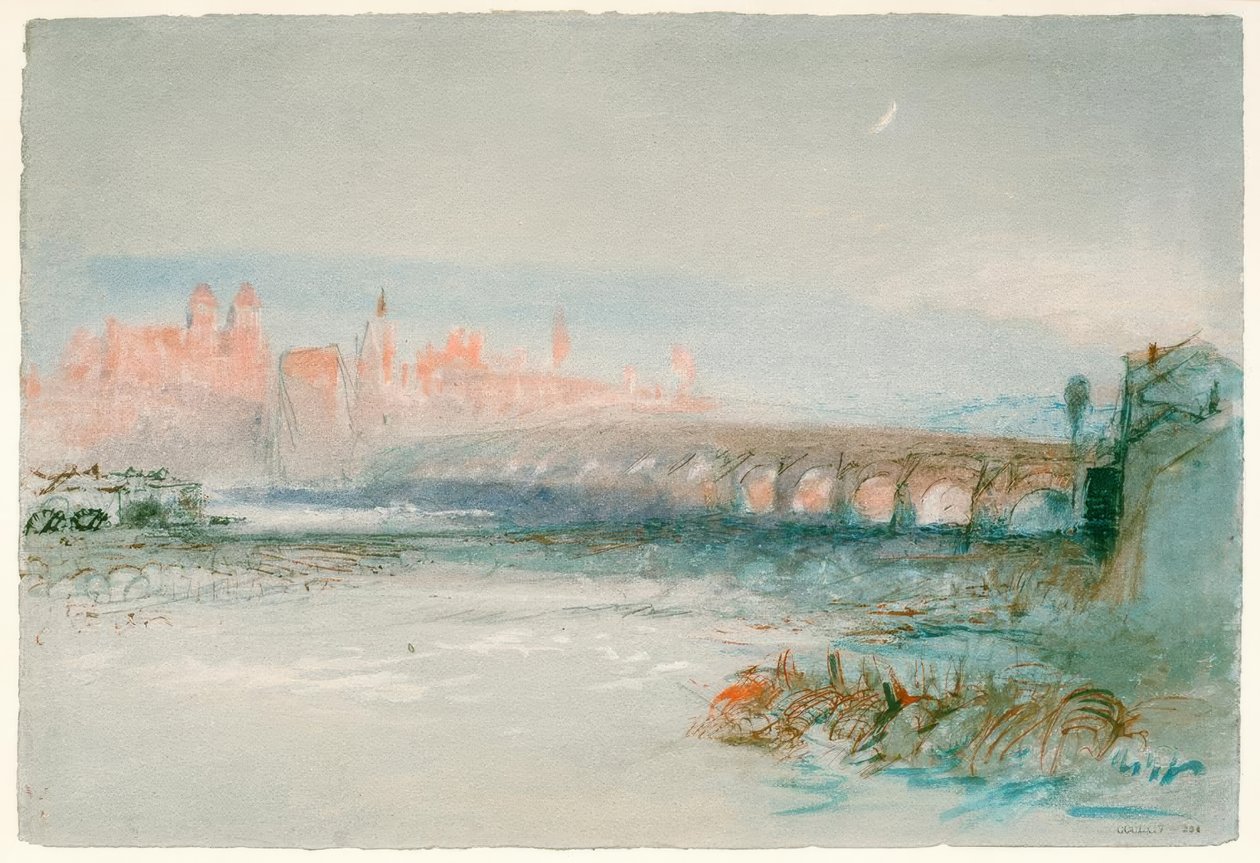 Regensburg gezien vanaf de overkant van de Donau door Joseph Mallord William Turner