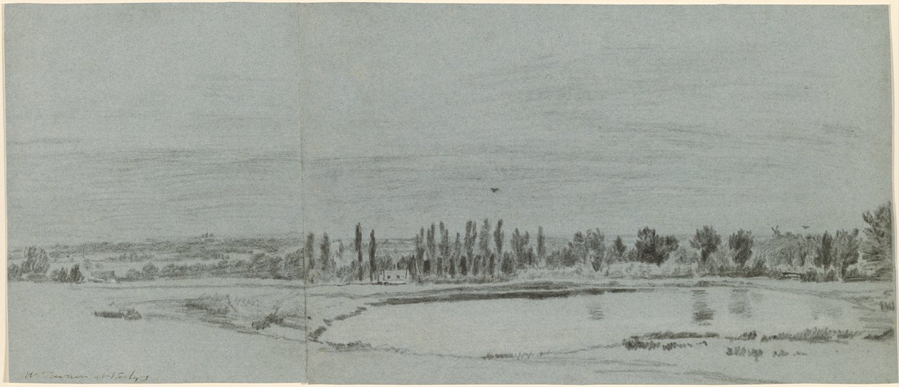 Uitgestrekt Landschap met een Vijver door William Turner of Oxford