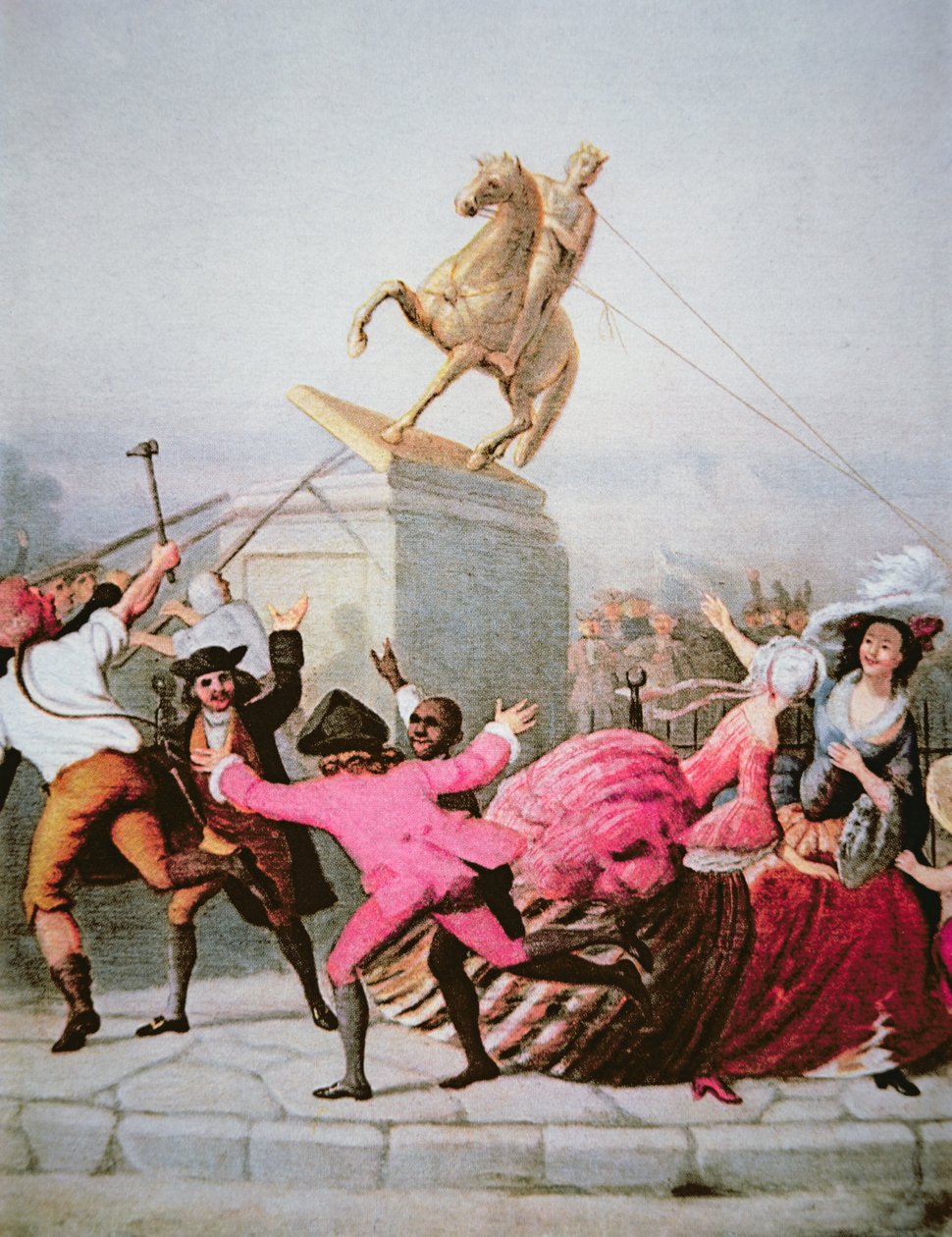 New Yorkse patriotten halen het standbeeld van George III neer op Bowling Green, 9 juli 1776 door William Walcutt