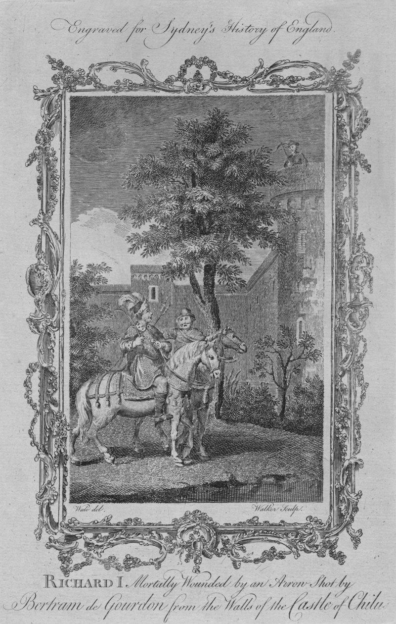 Richard I dodelijk gewond door een pijl geschoten door Bertram de Gourdon vanaf de muren van het kasteel door William Walker