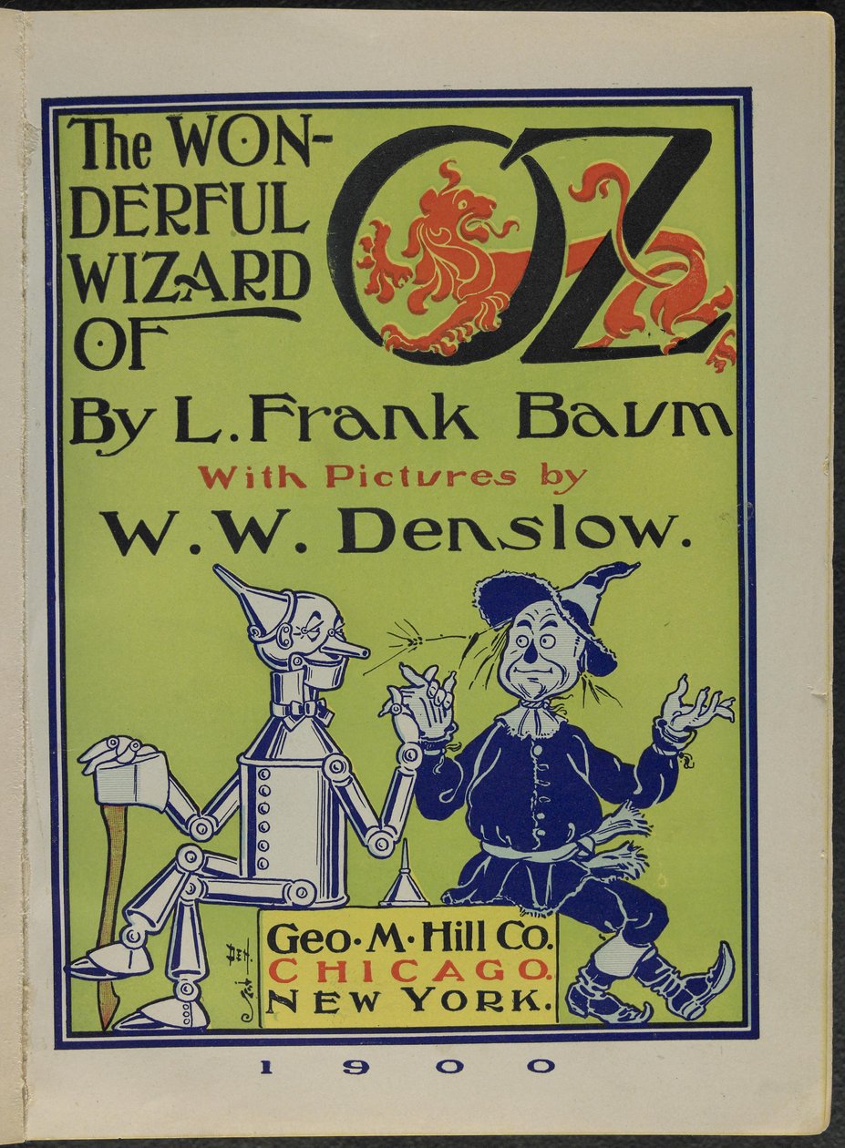 Frontispice van "De wonderbaarlijke tovenaar van Oz" door Lyman Frank Baum door William Wallace Denslow