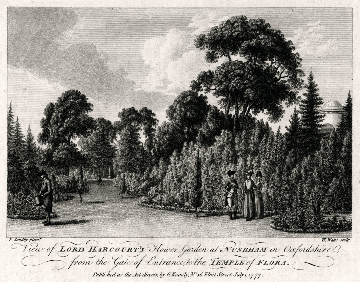 Uitzicht op de bloementuin van Lord Harcourt in Nuneham in Oxfordshire, 1777 door William Watts