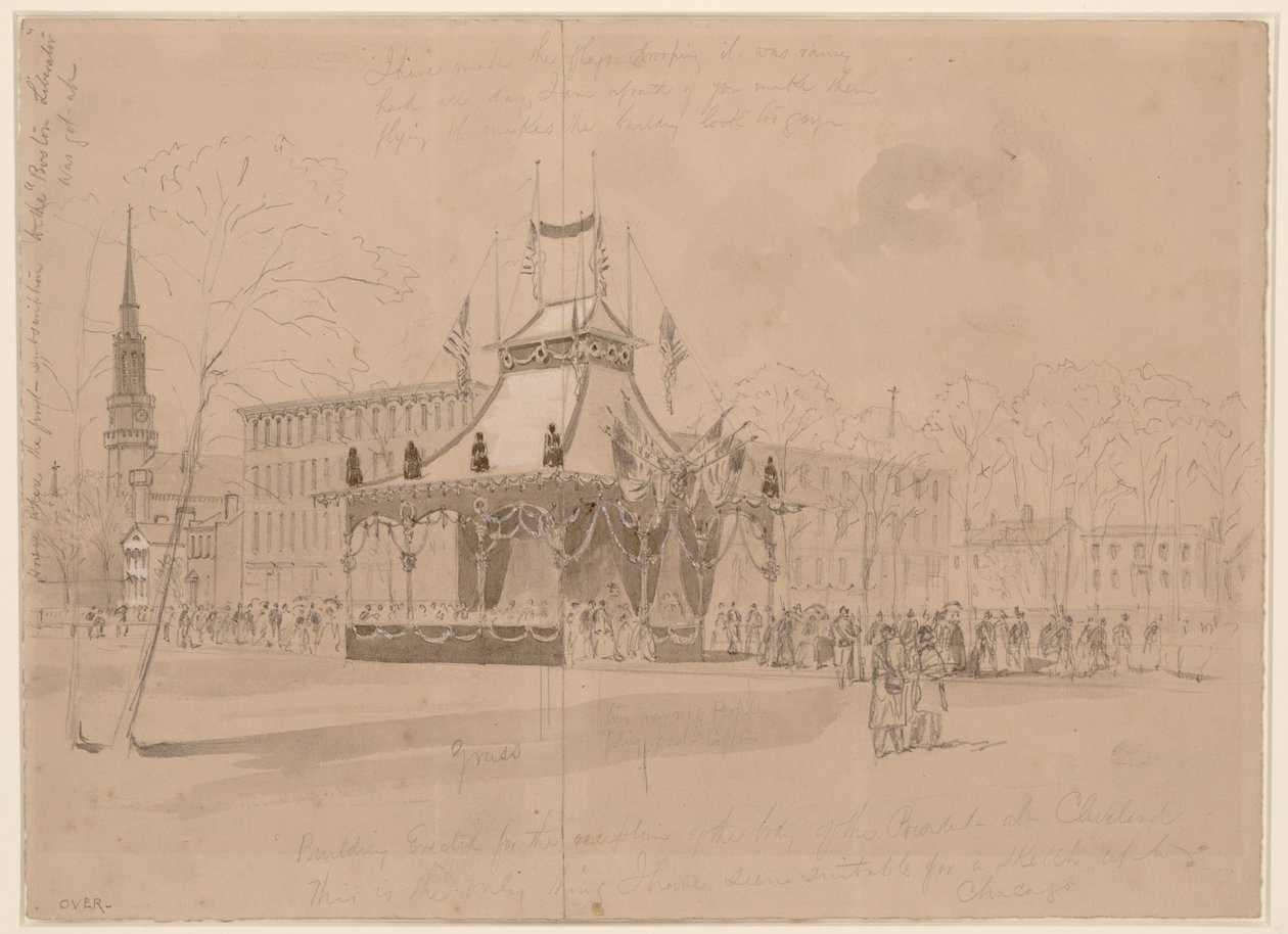 Gebouw opgericht voor de ontvangst van het lichaam van de president in Cleveland LCCN2004661243 door William Waud