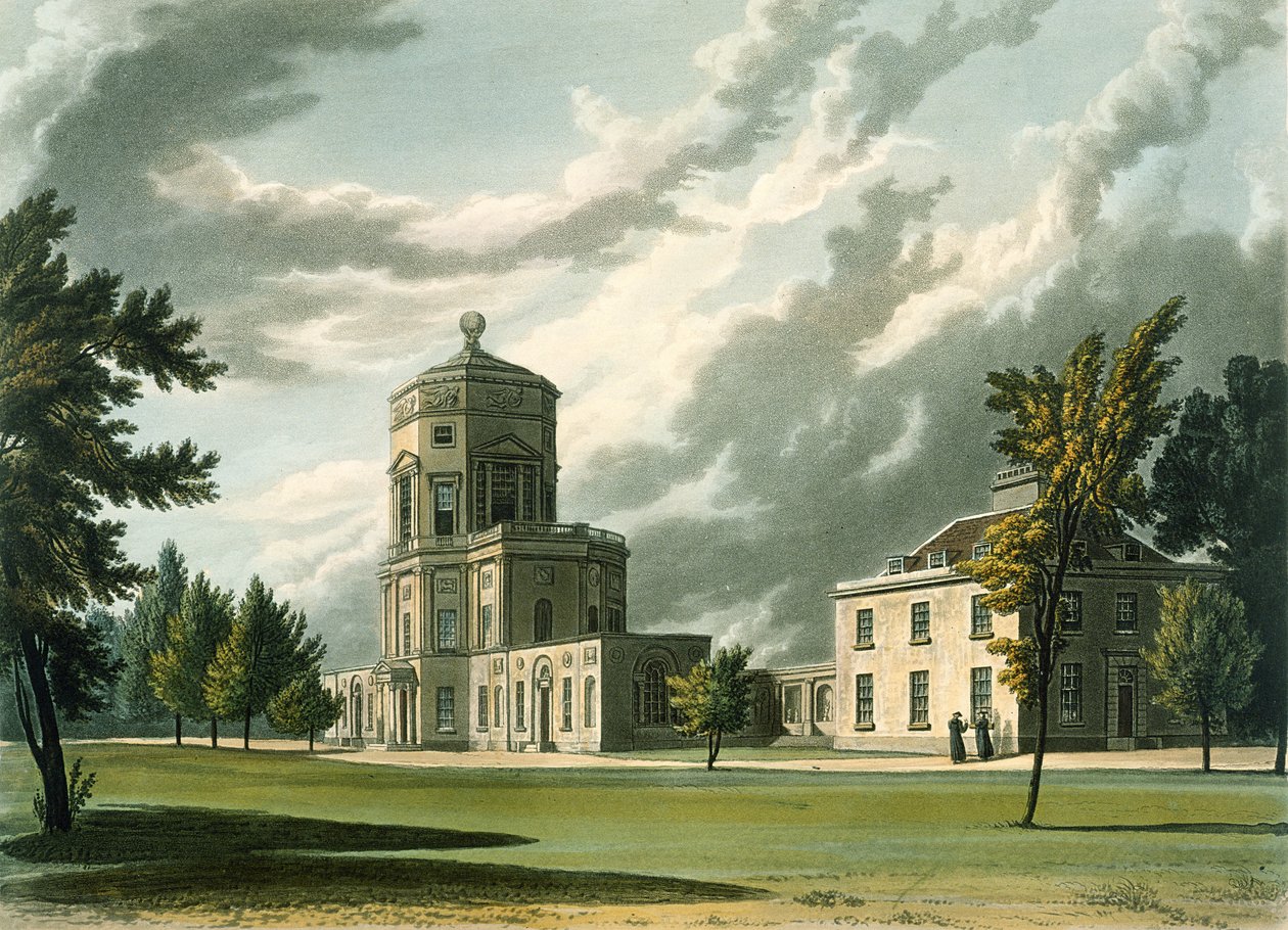 Exterieur van Het Astronomisch Observatorium, illustratie uit de Geschiedenis van Oxford door William Westall