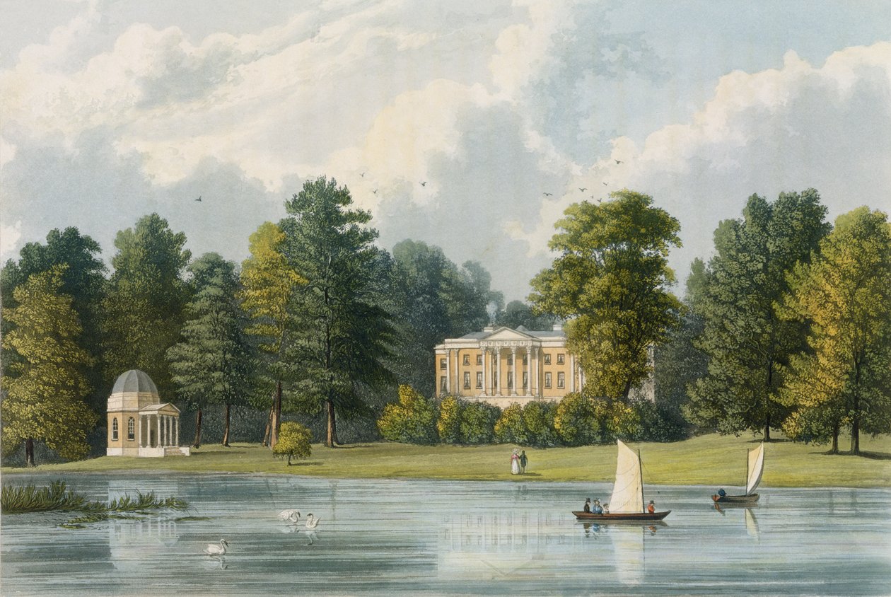 Hampton House, gegraveerd door Richard Gilson Reeve, gepubliceerd 1828 door William Westall