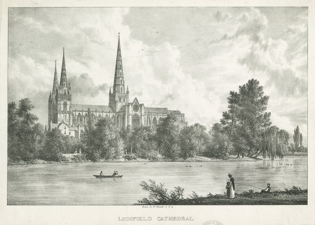 Lichfield Kathedraal - Zuid Uitzicht door William Westall