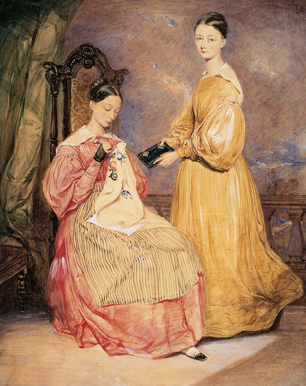 Portret van Florence Nightingale (1820-1910) met haar zus Frances Parthenope, aquarel door William White Warren (1832-1911 of 1912) door William White (attr. to) Warren