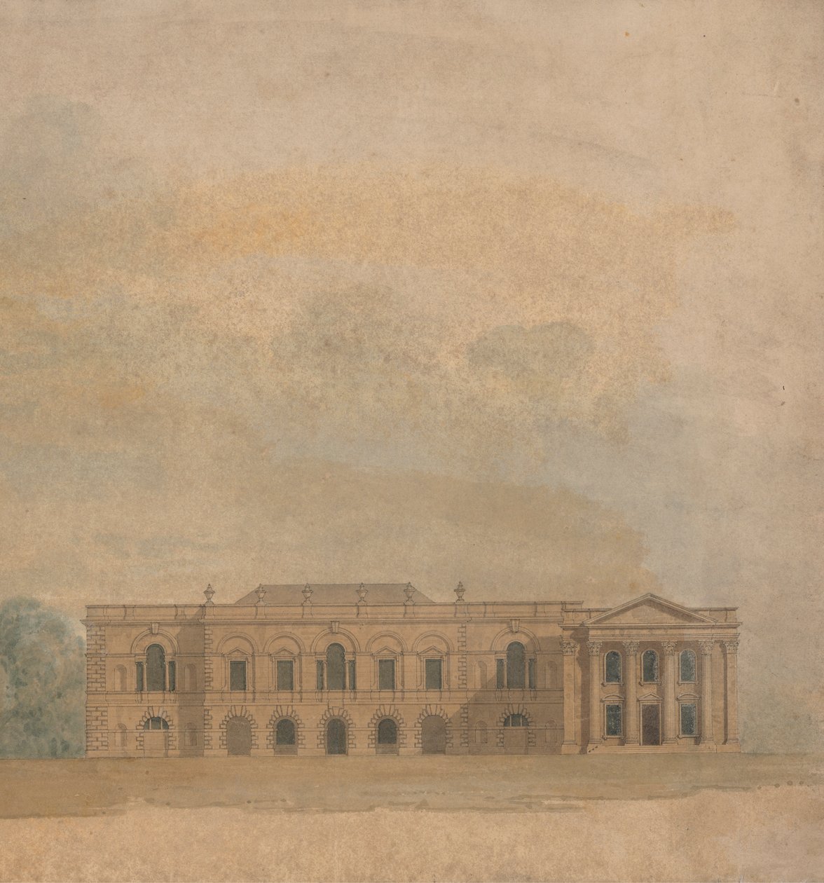 Oplevering van een voorgesteld ontwerp voor Cambridge Colleges door William Wilkins