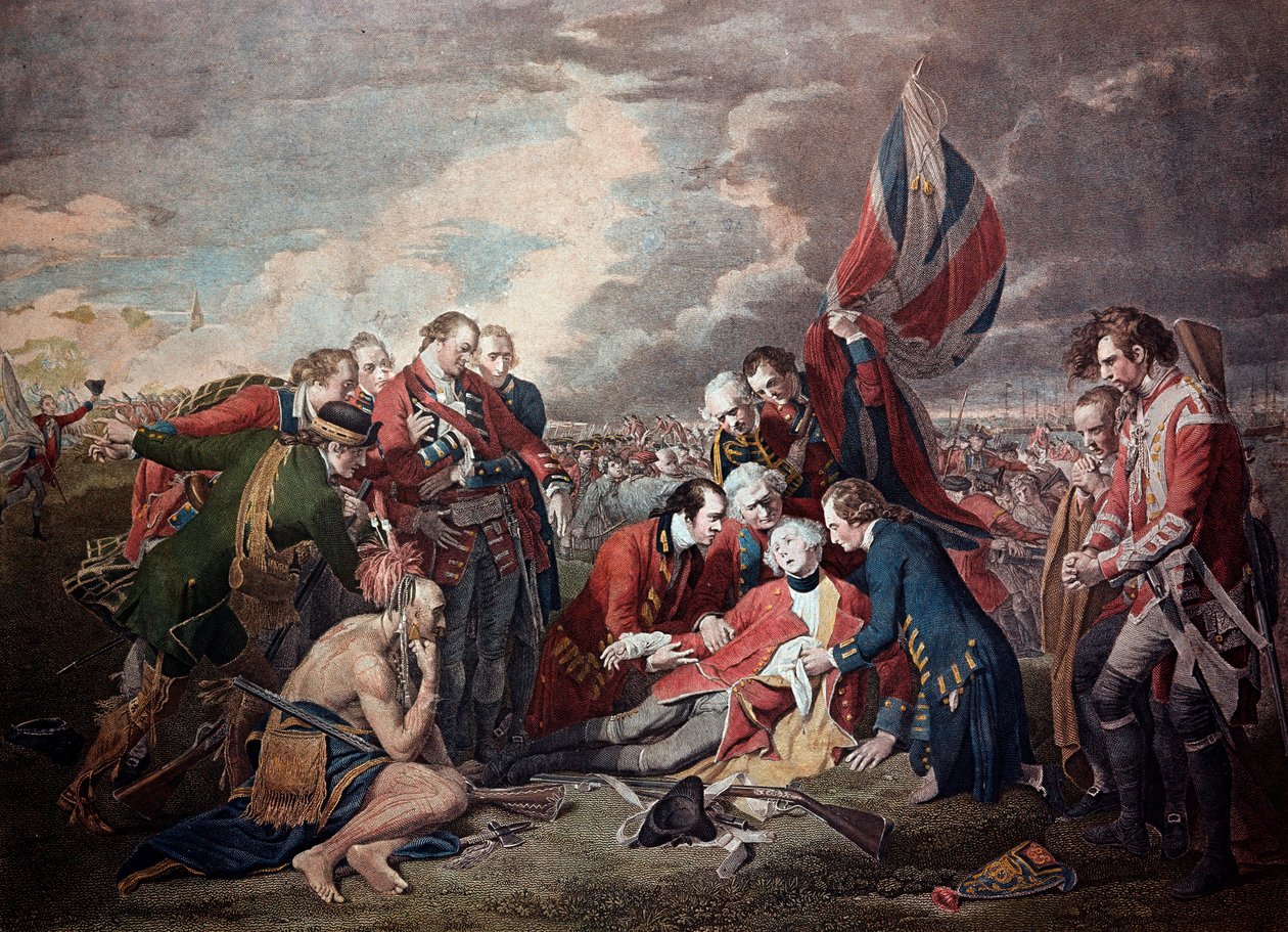De dood van generaal James Wolfe in de Slag bij Quebec City in de Zevenjarige Oorlog op 13 september door William Woollett
