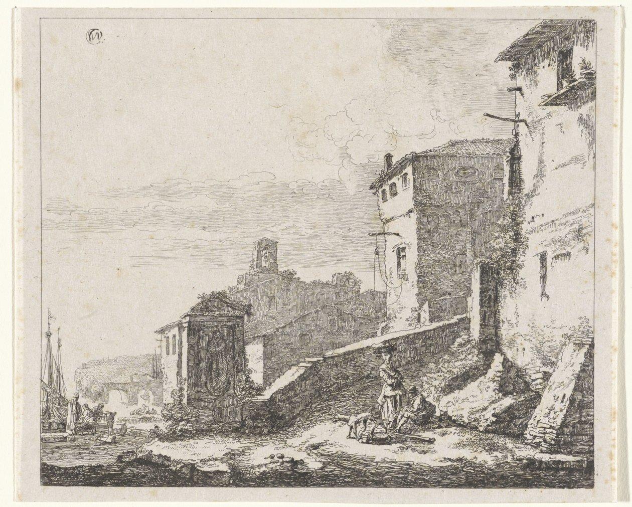 Gezicht op een dorp aan een haven door William Young Ottley (possibly)