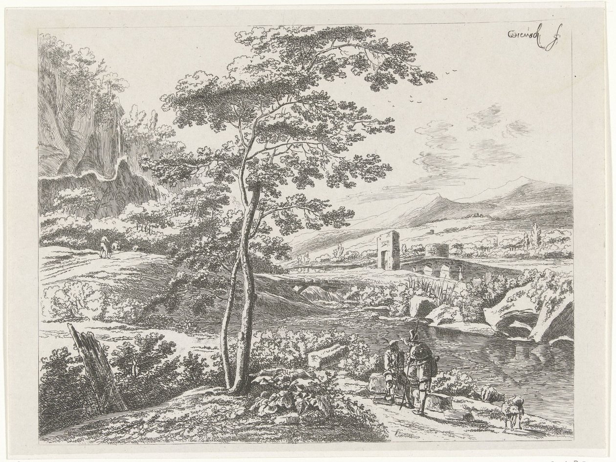 Landschap met een pelgrim en een herder door William Young Ottley
