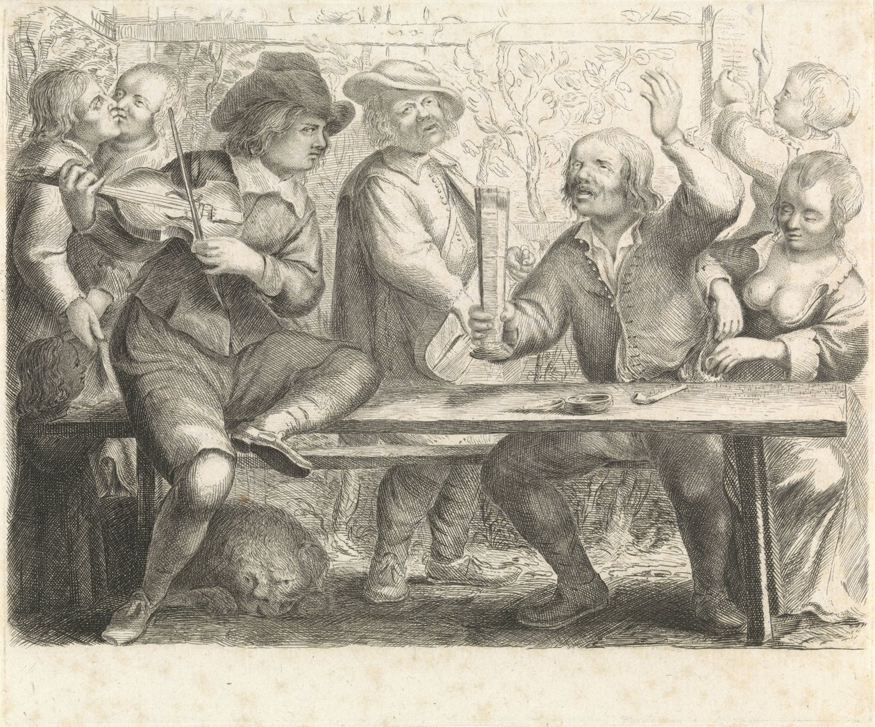 Muzikanten en drinker in een herberg door William Young Ottley