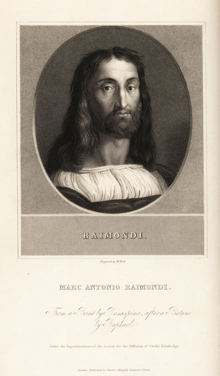 Portret van Marcantonio Raimondi, Italiaanse graveur, circa 1470-1534 door William the Younger Holl