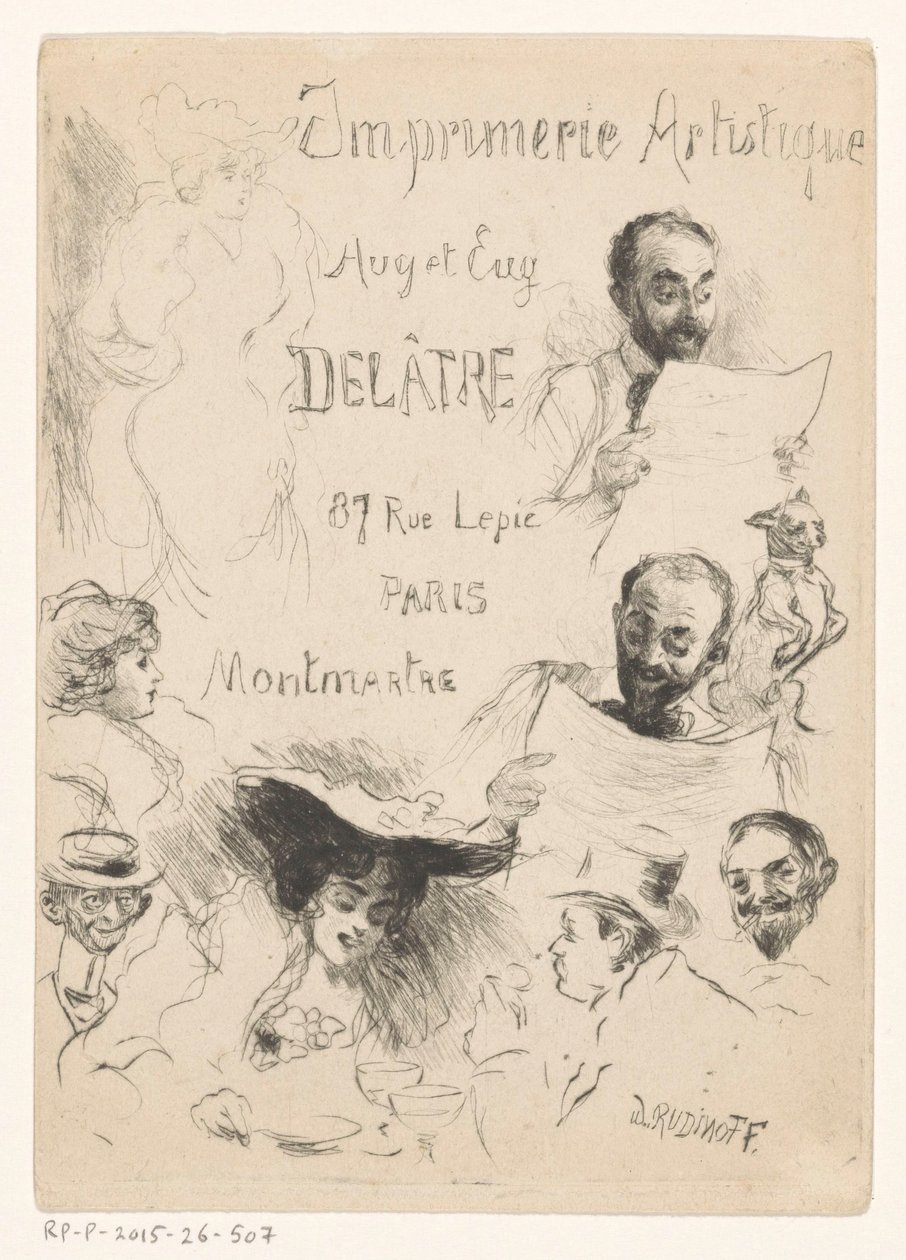 Visitekaartje van drukker Eugène Delâtre te Parijs door Willibald Wolf Rudinoff