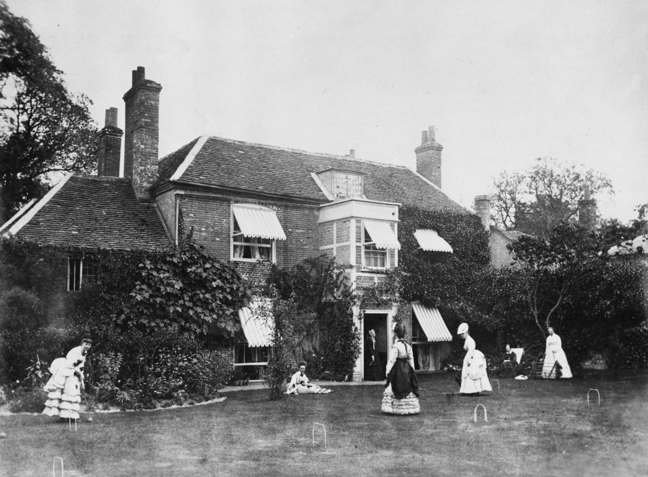Croquet op het gazon bij Elm Lodge, Streatley, ca. 1870s door Willoughby Wallace Hooper