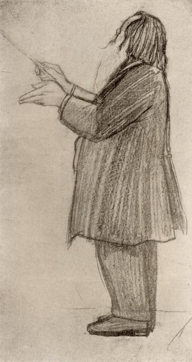 Johannes Brahms (1833-1897) Duitse componist, dirigerend (tekening) door Willy von Beckerath