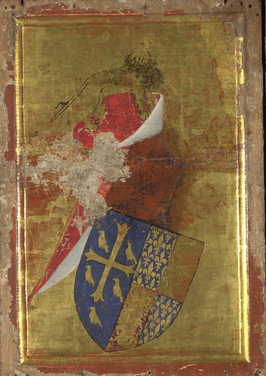 Het wapen van Richard II van Engeland Het buitenpaneel van het Wilton-diptiek, tussen 1395 en 1399 door Wilton Master