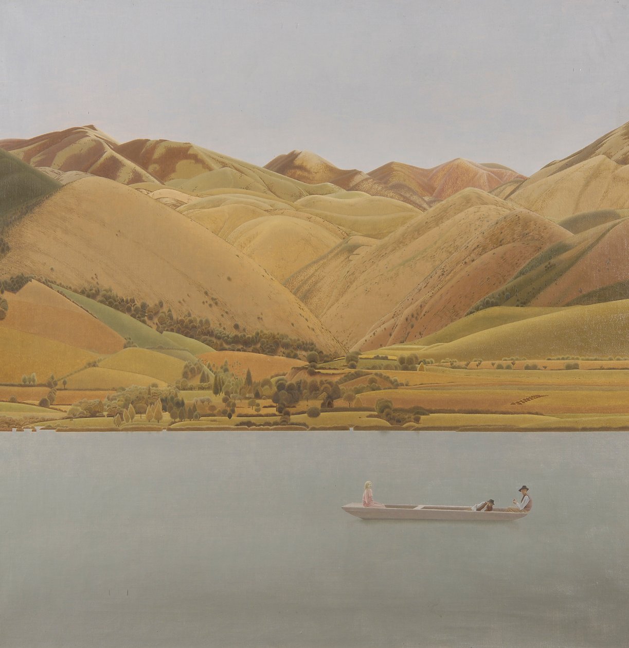 Rand van Abruzzi: Boot met drie mensen op een meer door Winifred Knights