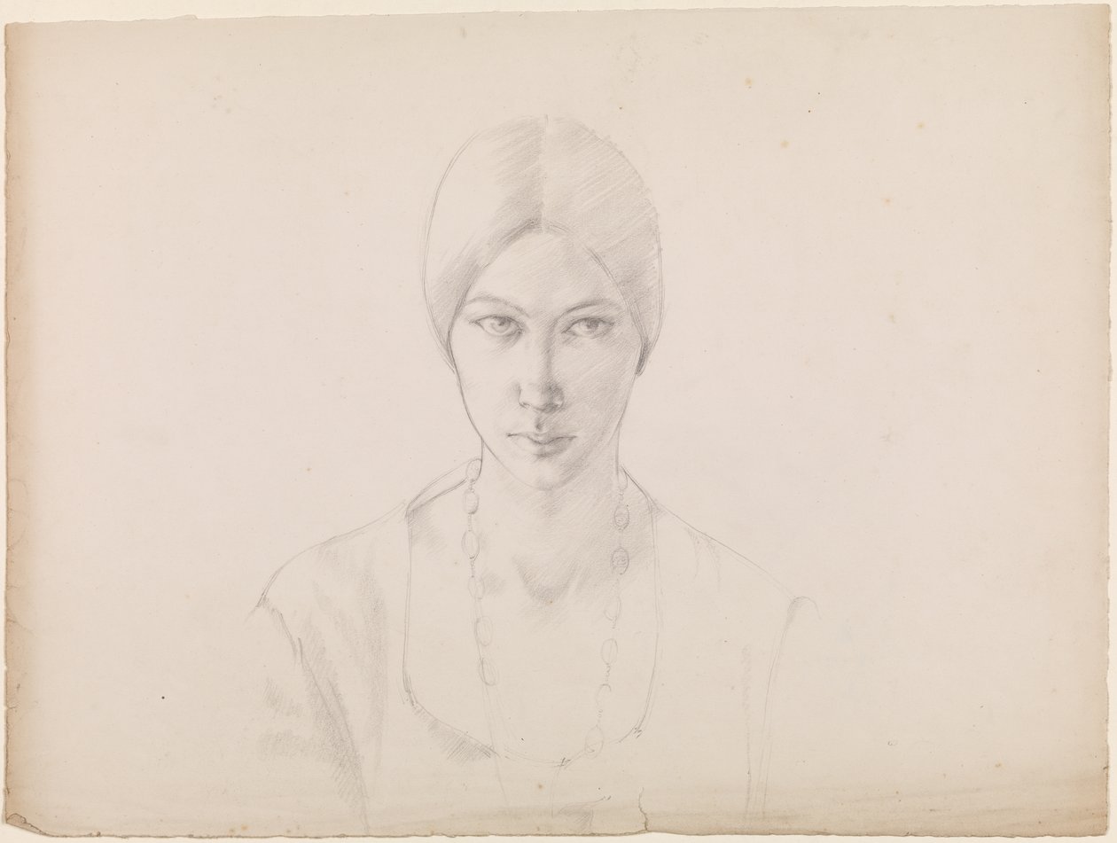 Zelfportret (potlood op papier) door Winifred Knights