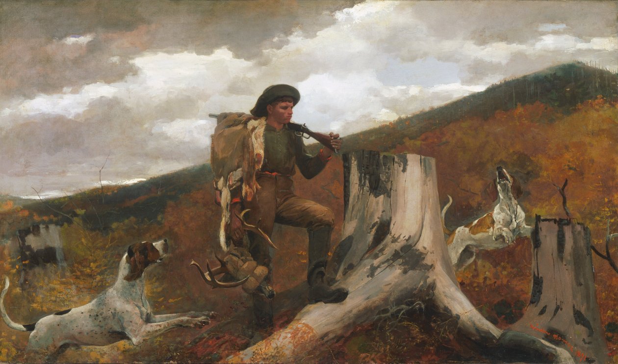 Een Jager en Honden door Winslow Homer