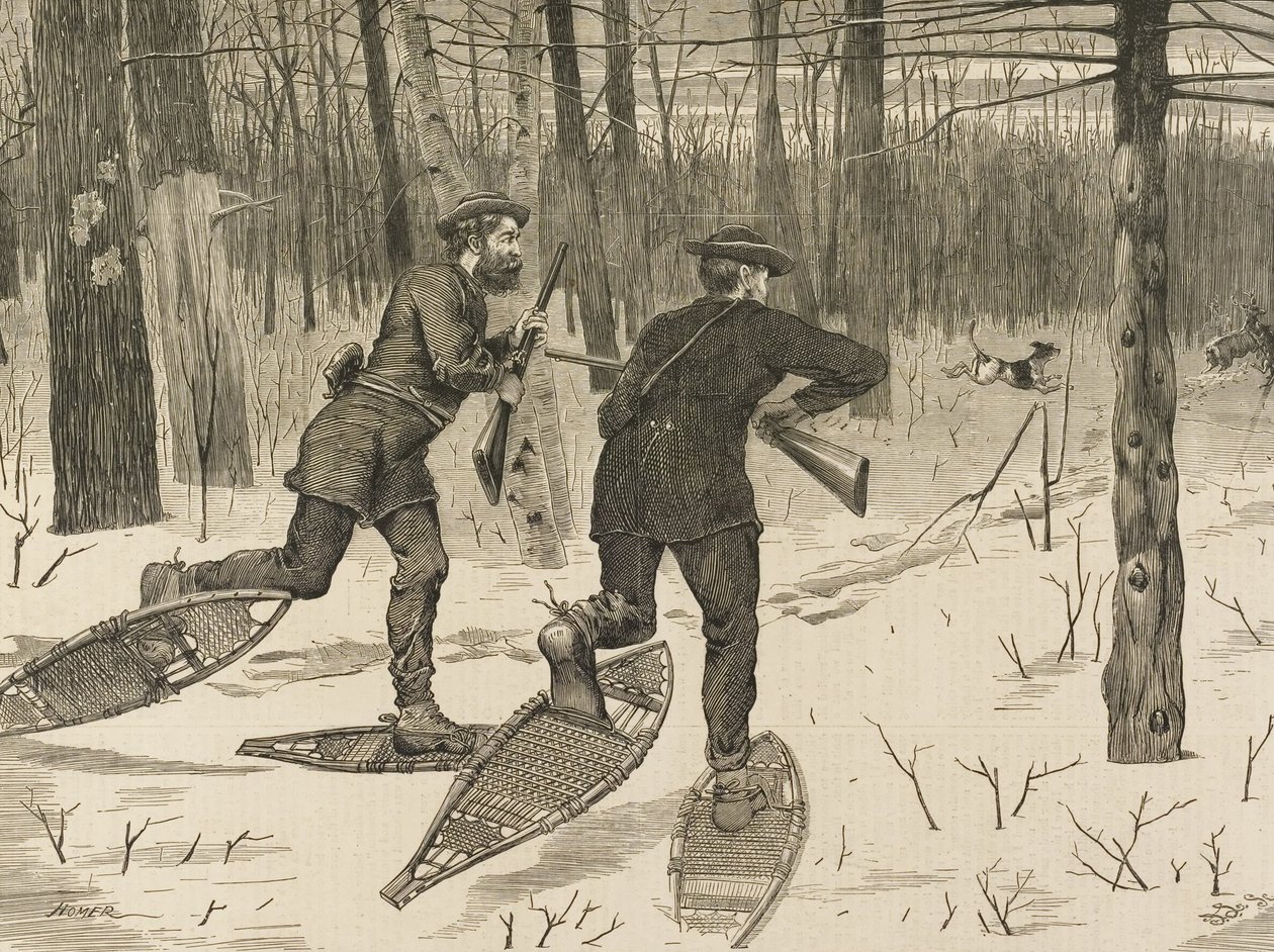 Hertenjacht in de Adirondacks in de winter, uit Every Saturday, 21 januari 1871, p. 57 door Winslow Homer